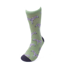 Load image into Gallery viewer, Parquet Men’s Wild Zebra Novelty Crew Socks – Light Green & Black