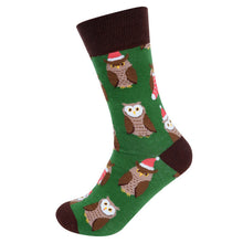 Load image into Gallery viewer, Parquet Men’s Holiday Owl Novelty Crew Socks – Green & Brown