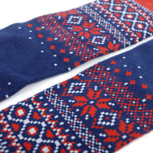 Load image into Gallery viewer, Parquet Vintage Winter Pattern Novelty Crew Socks – Navy with Red Accents