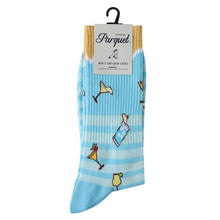 Load image into Gallery viewer, Parquet Men’s Tropical Cocktail Novelty Crew Socks – Sky Blue