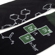 Load image into Gallery viewer, Parquet Men’s “The Best Teacher” Novelty Crew Socks – Black & Green