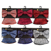 Load image into Gallery viewer, Laurant Bennet Paisley Pattern Banded Bow Tie & Matching Hanky Set
