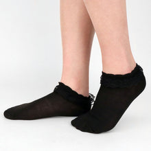 Load image into Gallery viewer, 12-Pack Solid Color Frilly Lace Ankle Socks for Women – Black or White