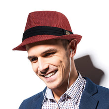 Load image into Gallery viewer, Westend Spring/Summer Textured Pattern Trilby Fedora Hat with Black Band & Button