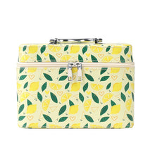 Load image into Gallery viewer, Nollia Large Lemon Print Makeup Train Case – Cosmetic Organizer with Handle & Mirror
