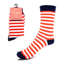 Load image into Gallery viewer, Women's Red & White Striped Crew Socks