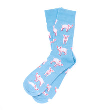 Load image into Gallery viewer, Parquet Men’s Pink Pig Novelty Crew Socks – Light Blue