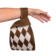 Load image into Gallery viewer, Nollia Brown Mini Knit Tote Bag in with classic argyle pattern
