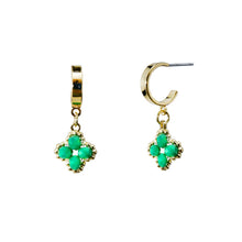 Load image into Gallery viewer, Nollia Glass Bead Clover Mini Hoop Earrings – Red & Green Dainty Lucky Charm Hoops