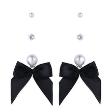 Load image into Gallery viewer, Nollia 3-Pack Pearl Bow and Stud Earrings – White & Black Elegant Earring Set