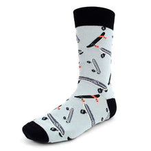 Load image into Gallery viewer, Parquet Men’s Skateboard Pattern Novelty Crew Socks – White & Black