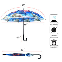 Load image into Gallery viewer, Parquet Europe Scenery Fireworks Auto Open Umbrella – Plastic Canopy, J-Handle