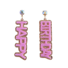 Load image into Gallery viewer, Nollia Glitter Happy Birthday Earrings – Pink & Multicolor Statement Party Jewelry