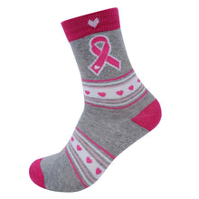 Load image into Gallery viewer, Parquet Women’s Gray & Pink Heart Stripe Breast Cancer Awareness Novelty Socks
