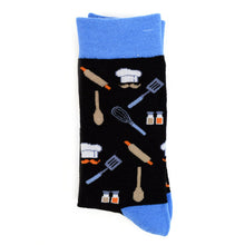 Load image into Gallery viewer, Parquet Men’s Chef Pattern Crew Socks – Black & Blue