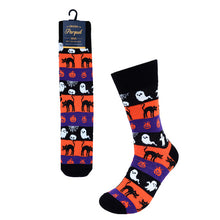 Load image into Gallery viewer, Parquet Men’s Halloween Layered Novelty Crew Socks – Ghosts, Black Cats & Pumpkins