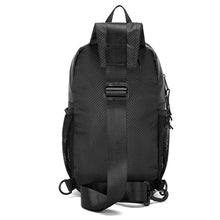 Load image into Gallery viewer, Black Polyester Sling Bag with 3 Zipper Compartments – Spacious & Adjustable