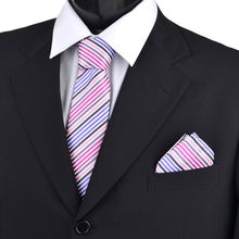 Load image into Gallery viewer, Umo Lorenzo Pink Striped & Solid Tie with Matching Hanky Gift Box Set – 4pc Men’s Formal Accessory Set