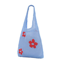 Load image into Gallery viewer, Nollia Blue Floral Crochet Knit Bag