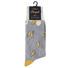 Load image into Gallery viewer, Parquet Men’s Frothy Beer Novelty Crew Socks – Gray