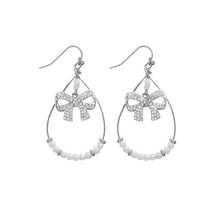 Load image into Gallery viewer, Nollia Bow Pearl Teardrop Earrings – Gold Or Silver Elegant Drop Style