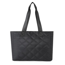 Load image into Gallery viewer, Nollia Harper Black Quilted Nylon Tote Bag with Heart Bag Charm