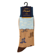 Load image into Gallery viewer, Parquet Men’s Cowboy Boot Novelty Crew Socks – Light Brown