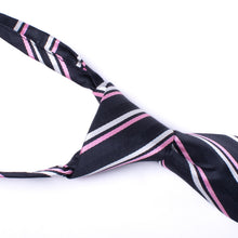 Load image into Gallery viewer, Umo Lorenzo Men's Black & Pink Striped Zipper Pre-Tied Necktie