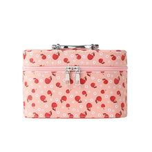 Load image into Gallery viewer, Nollia Medium Cherry & Daises Print Makeup Train Case – Pink Cosmetic Organizer with Mirror & Handle