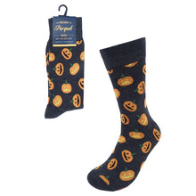 Load image into Gallery viewer, Parquet Men’s Pumpkin Pattern Crew Socks – Charcoal