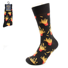 Load image into Gallery viewer, Parquet Men’s French Fries Pattern Novelty Crew Socks – Black