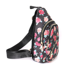 Load image into Gallery viewer, Trendy Floral and Polka Dot Sling Bag with Gold Accents W/ Adjustable Strap