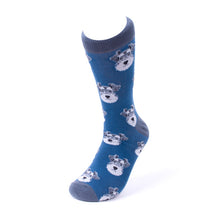 Load image into Gallery viewer, Parquet Men’s Grey Schnauzer Novelty Crew Socks – Royal Blue & Dark Grey