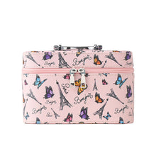 Load image into Gallery viewer, Nollia Medium Paris Butterfly Makeup Train Case – Pink Cosmetic Organizer with Mirror & Handle