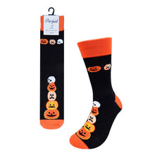 Load image into Gallery viewer, Parquet Men’s Stacked Pumpkins Halloween Crew Socks – Black & Orange