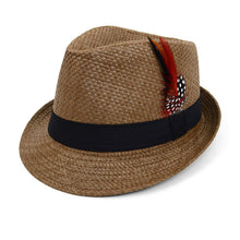 Load image into Gallery viewer, Westend Spring/Summer Woven Trilby Fedora Hat with Feather