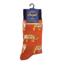Load image into Gallery viewer, Parquet Men’s Wild Tiger Novelty Crew Socks – Orange & Navy