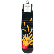 Load image into Gallery viewer, Parquet Men’s French Fries Box Novelty Crew Socks – Black & Gray