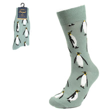 Load image into Gallery viewer, Parquet Men’s Penguin Pattern Novelty Crew Socks – Light Gray