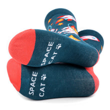 Load image into Gallery viewer, Parquet Men’s Space Cat Novelty Crew Socks – Navy