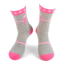 Load image into Gallery viewer, Parquet Women’s Gray & Pink Ribbon Breast Cancer Awareness Crew Socks