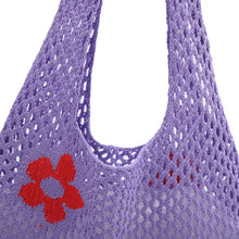 Load image into Gallery viewer, Nollia Purple Floral Crochet Knit Bag