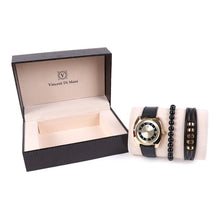 Load image into Gallery viewer, Vincent Di Mani Men's Watch & Bracelet Gift Set – 3-Piece Leather & Bead Boxed Set