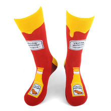 Load image into Gallery viewer, Parquet Men’s Mustard Bottle Novelty Crew Socks – Red & Yellow