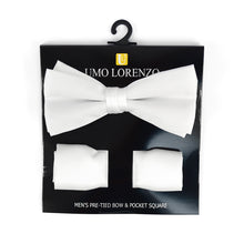 Load image into Gallery viewer, Umo Lorenzo Poly Satin Banded Bow Tie & Hanky Set – 22 Color Options