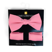 Load image into Gallery viewer, Umo Lorenzo Poly Satin Banded Bow Tie & Hanky Set – 22 Color Options