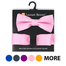 Load image into Gallery viewer, Laurant Bennet Poly Woven Banded Bow Tie & Hanky Set