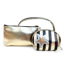 Load image into Gallery viewer, Nollia Stripe Metallic Heart 3-Piece Cosmetic Bag Set