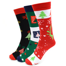 Load image into Gallery viewer, Parquet 3-Pair Pack Ladies Christmas Holidays Crew Socks – Trees, Snowflakes & Reindeer