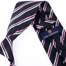 Load image into Gallery viewer, Umo Lorenzo Men's Black & Pink Striped Zipper Pre-Tied Necktie